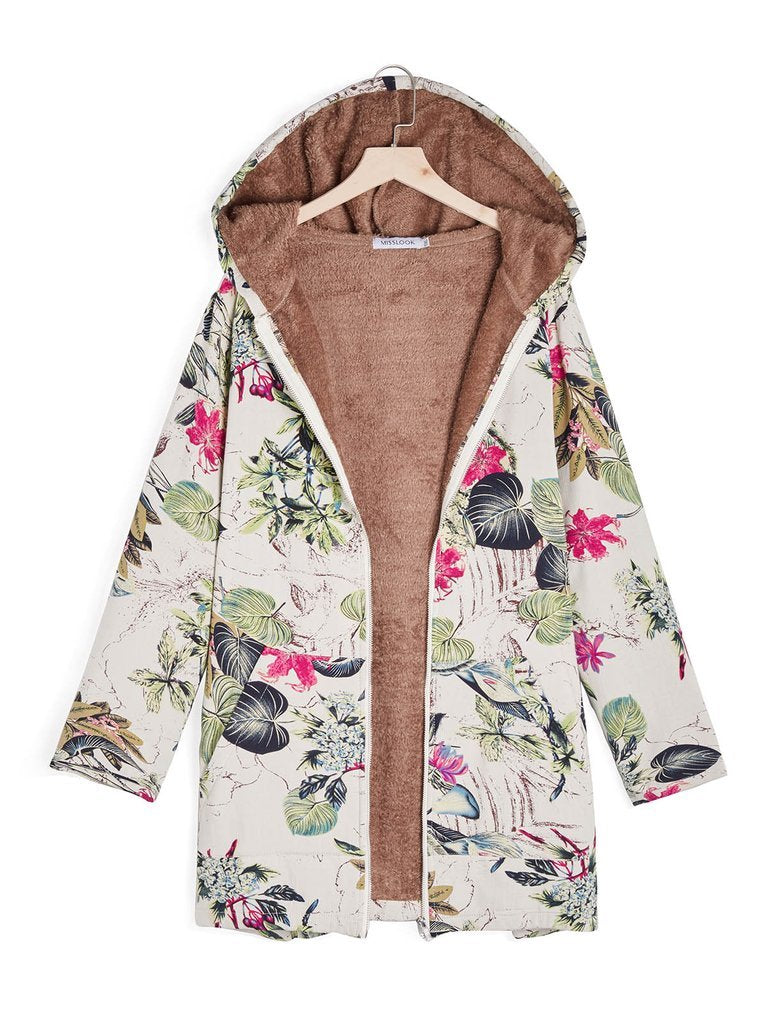 Retro Long Sleeve Leaves Floral Print Hoodie Outwear