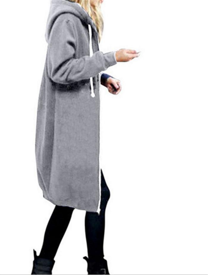 Autumn Winte Women Casual Long Zipper Hooded Jacket Hoodies Sweatshirt Vintage Plus Size 5XL Pink Outwear Hoody Coat Clothing