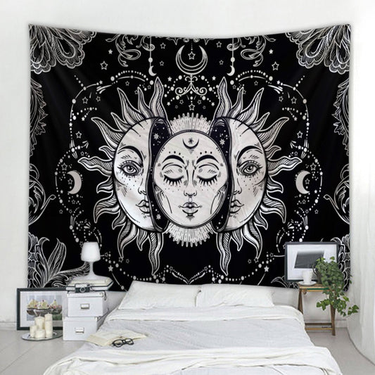 Beautiful psychedelic face printing big wall mounted cheap hippie wall hanging bohemian wall tapestry mandala wall art decoratio