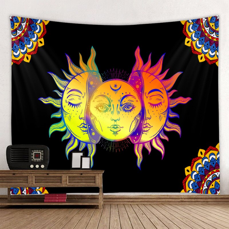 Beautiful psychedelic face printing big wall mounted cheap hippie wall hanging bohemian wall tapestry mandala wall art decoratio