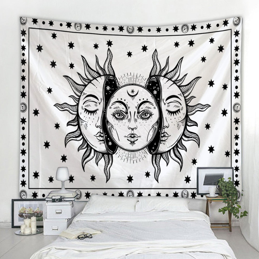 Beautiful psychedelic face printing big wall mounted cheap hippie wall hanging bohemian wall tapestry mandala wall art decoratio