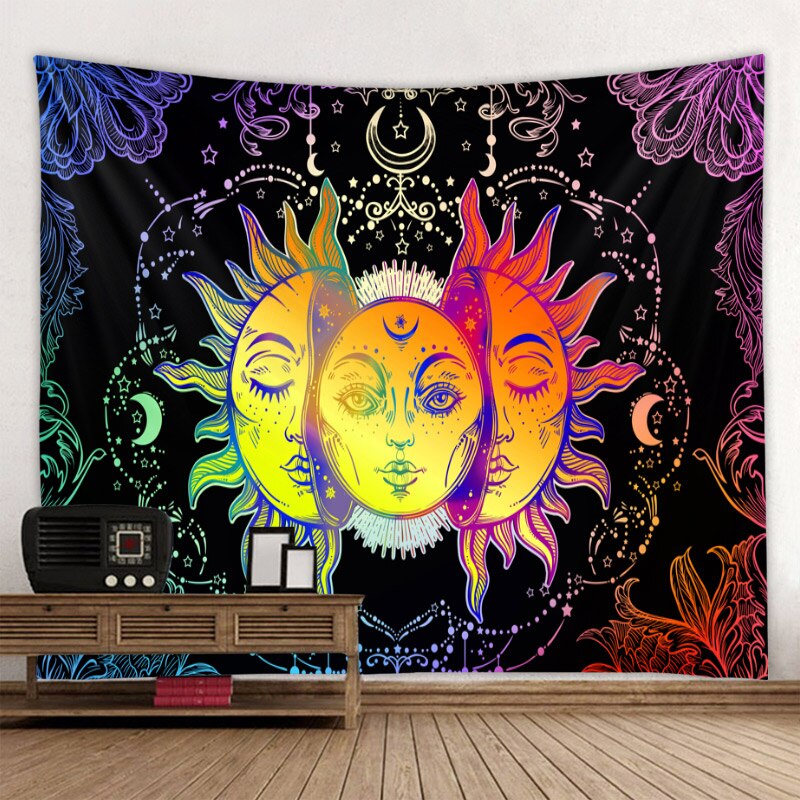 Beautiful psychedelic face printing big wall mounted cheap hippie wall hanging bohemian wall tapestry mandala wall art decoratio