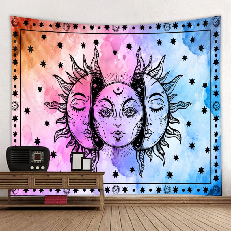 Beautiful psychedelic face printing big wall mounted cheap hippie wall hanging bohemian wall tapestry mandala wall art decoratio