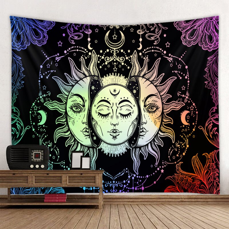 Beautiful psychedelic face printing big wall mounted cheap hippie wall hanging bohemian wall tapestry mandala wall art decoratio