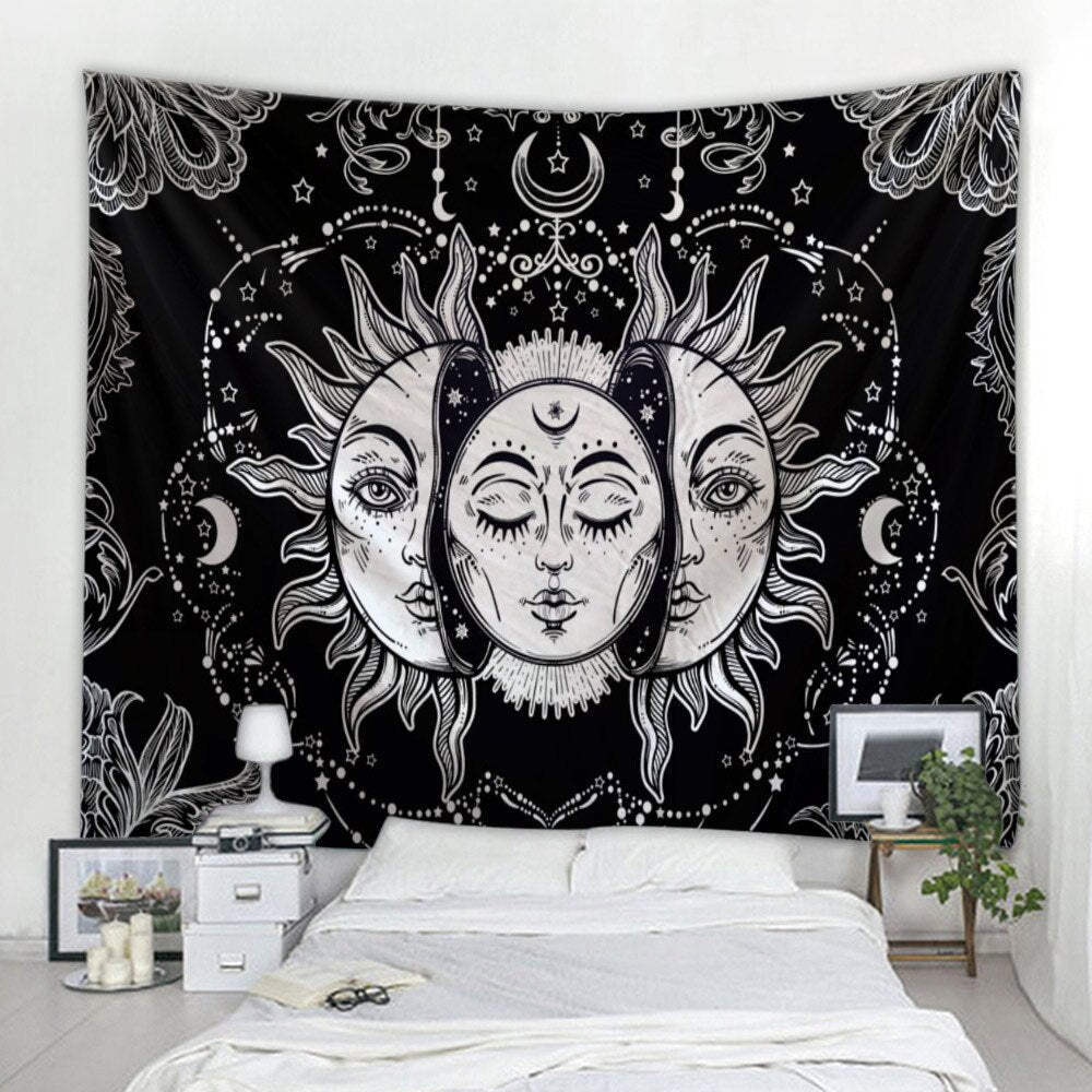 Beautiful psychedelic face printing big wall mounted cheap hippie wall hanging bohemian wall tapestry mandala wall art decoratio