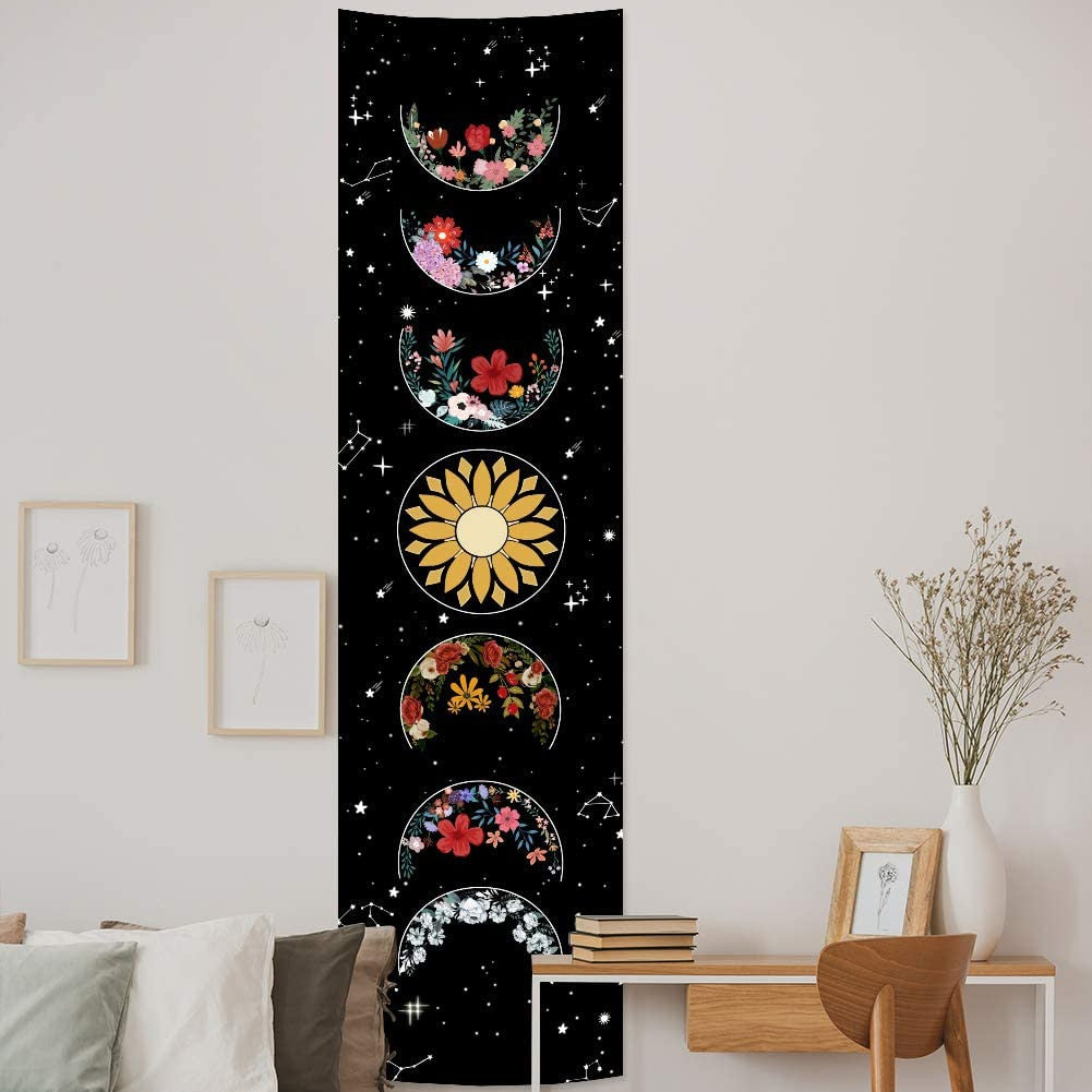 Black and White Moon Sun Wall Hanging Tapestry Moon Floral Throw Blanket Home Decor Wall Hanging Bohemian Wall Tapestries