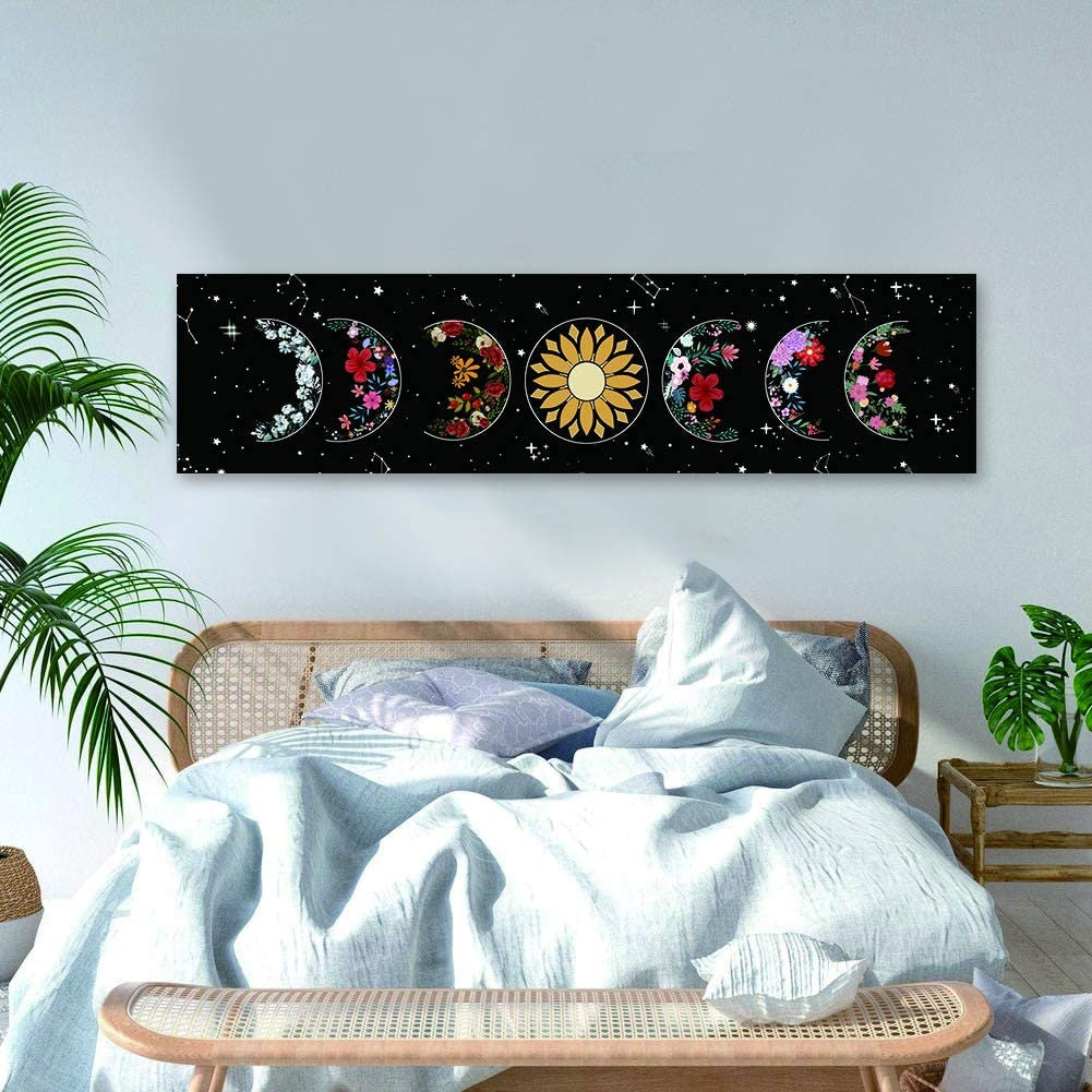 Black and White Moon Sun Wall Hanging Tapestry Moon Floral Throw Blanket Home Decor Wall Hanging Bohemian Wall Tapestries