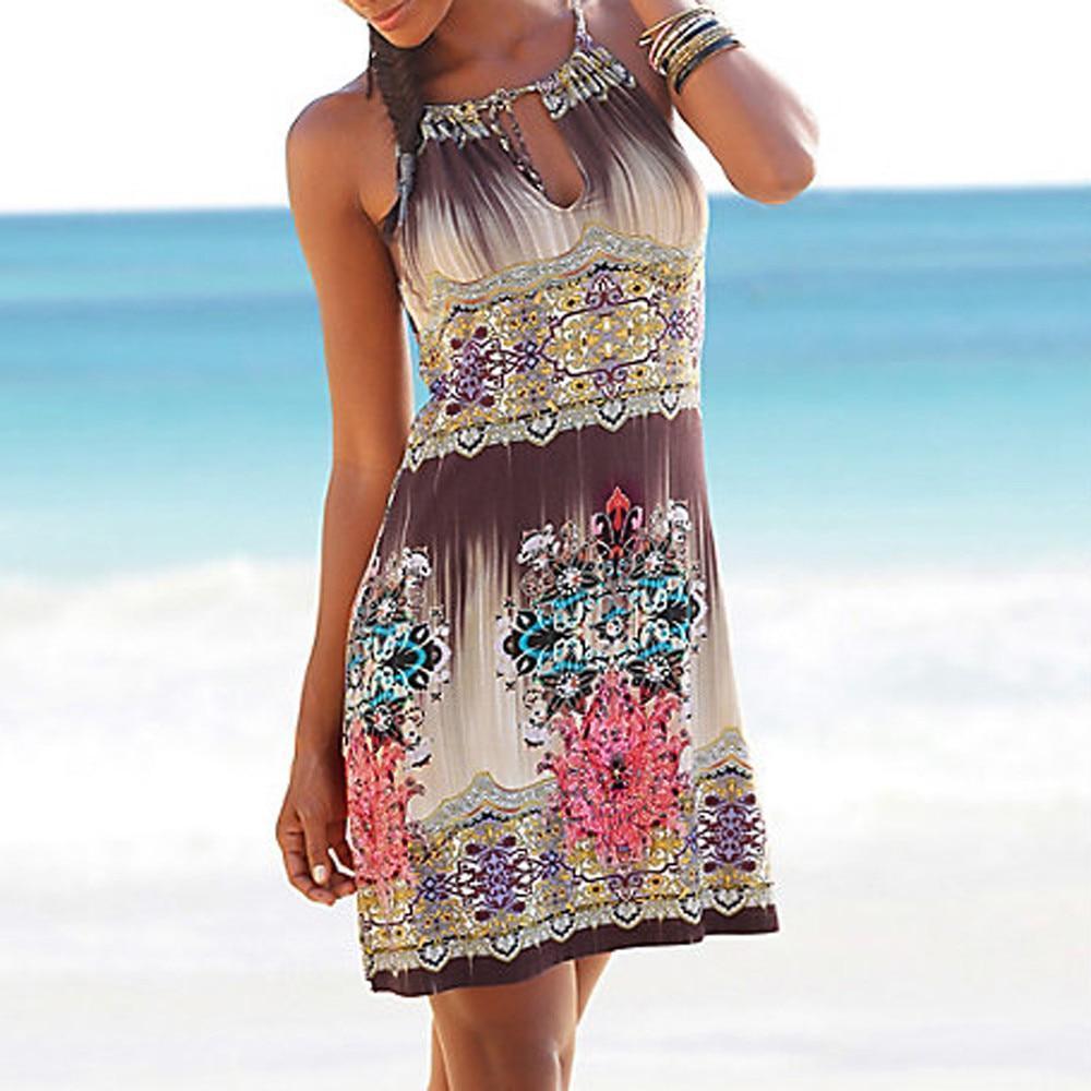 Bohemian Print Off-shoulder Dress Casual Retro Print Elegant Seaside Holiday Beach Skirt