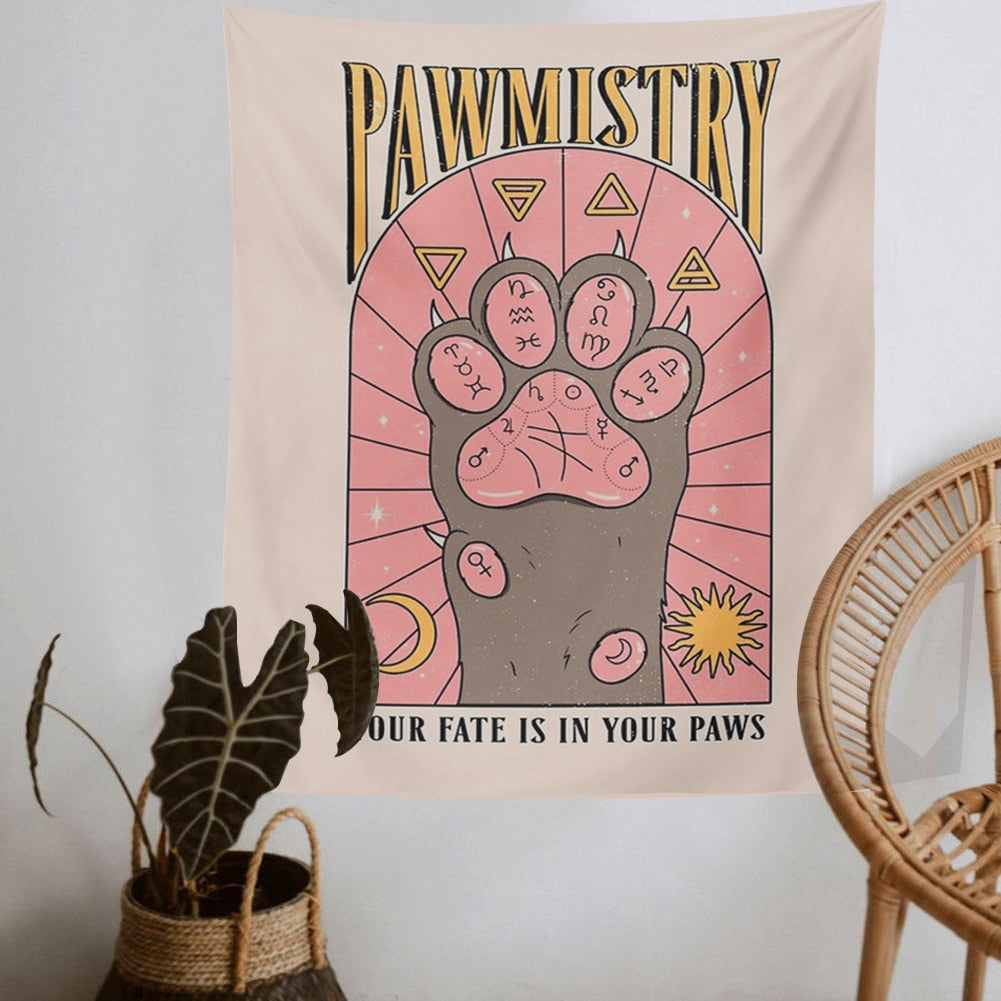 Cat Paws Tapestry Witchcraft Tarot Tapestry Bohemian Style Decoration Home Decoration Hippie Mattress Girls Dorm Room Decor