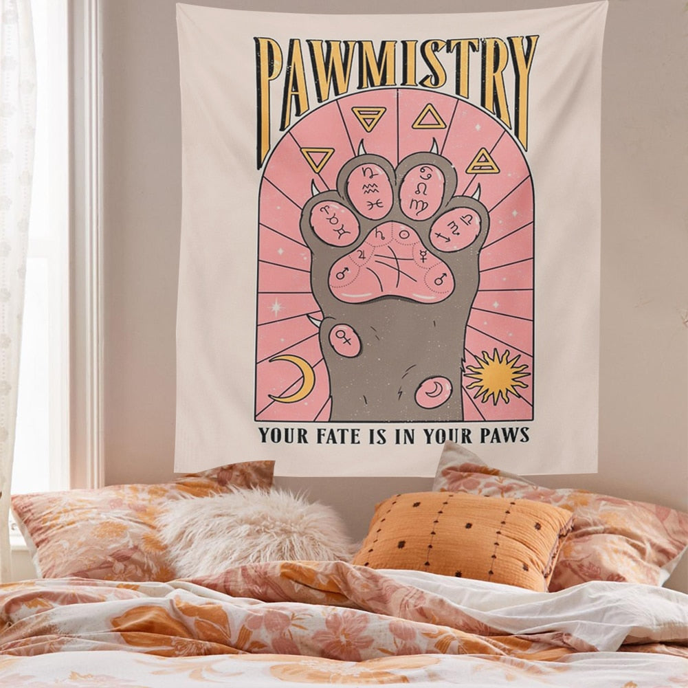 Cat Paws Tapestry Witchcraft Tarot Tapestry Bohemian Style Decoration Home Decoration Hippie Mattress Girls Dorm Room Decor