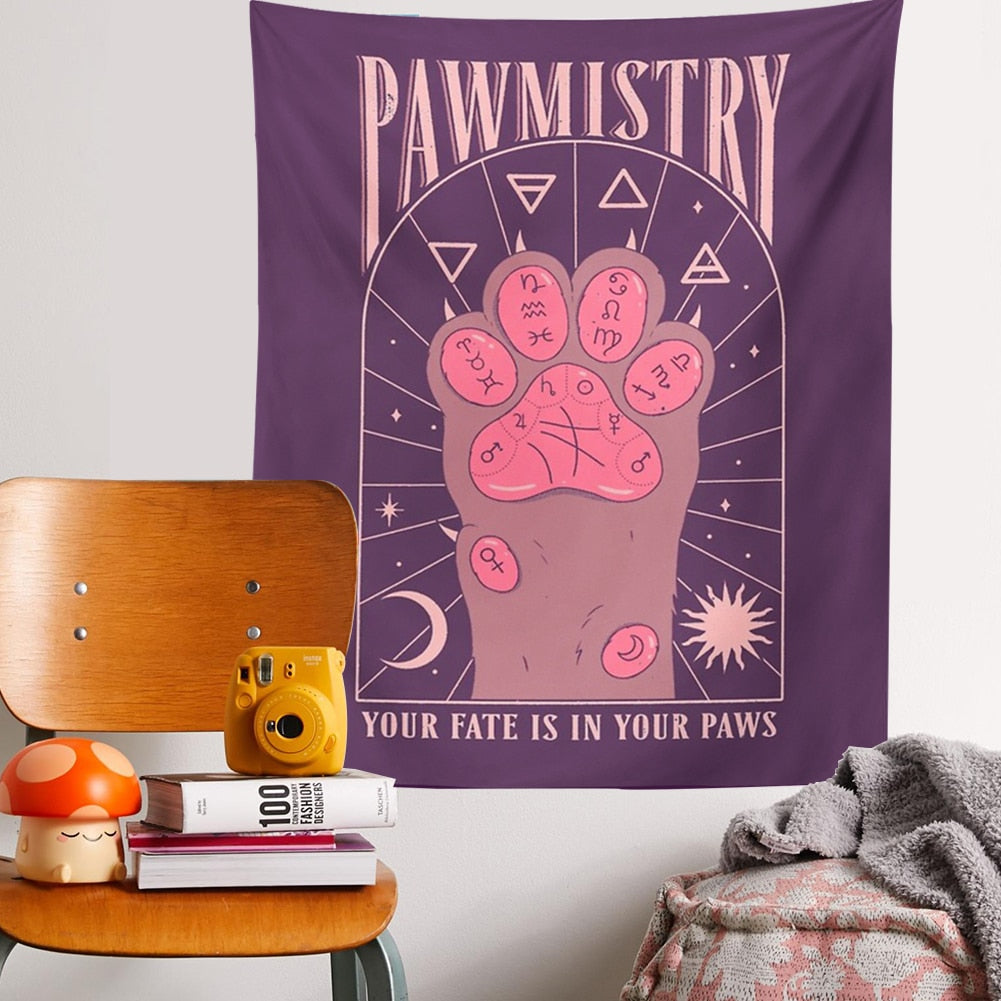 Cat Paws Tapestry Witchcraft Tarot Tapestry Bohemian Style Decoration Home Decoration Hippie Mattress Girls Dorm Room Decor