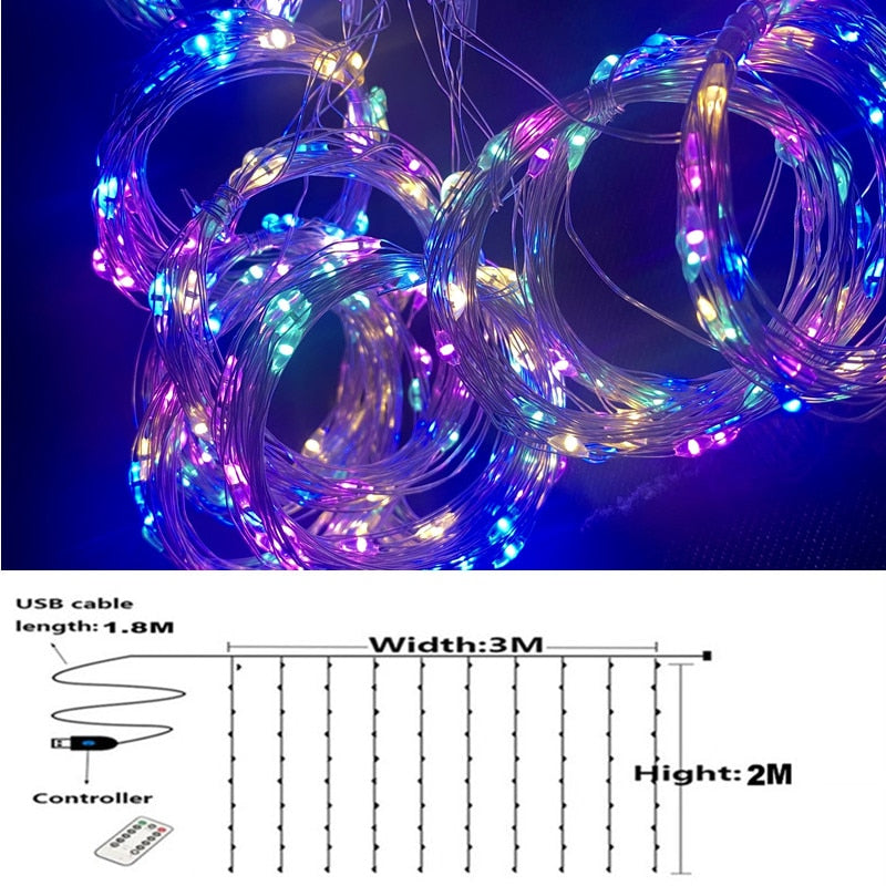 Christmas Decorations for Home 3m Curtain String Light Flash Fairy Garland Home Decor Navidad 2021 Xmas Decoration New Year 2022