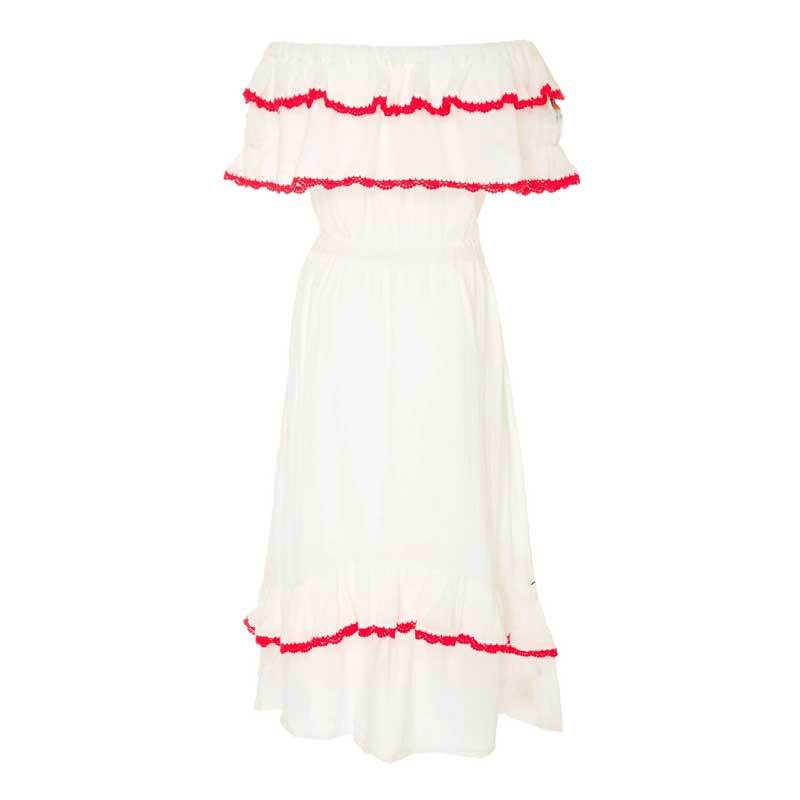 Casual Embroidery Off The Shoulder Ruffle Dress