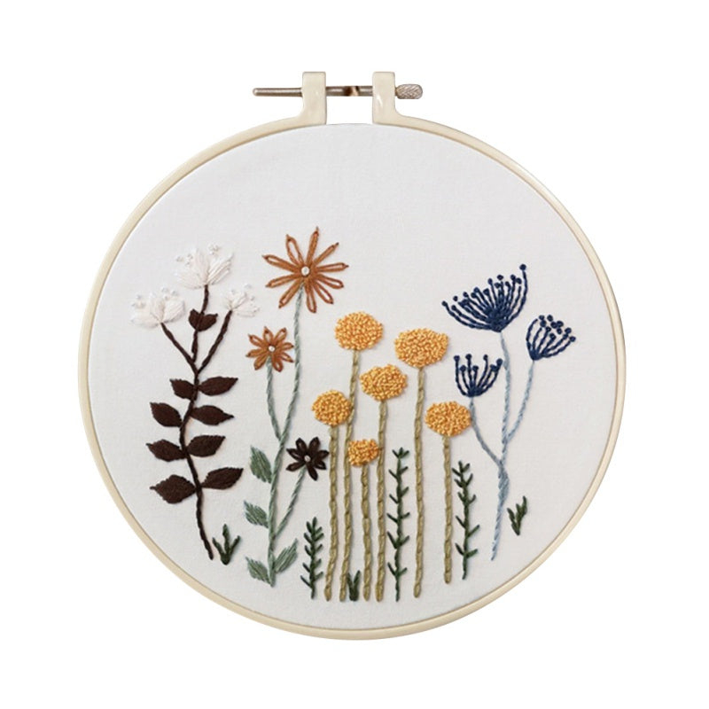 DIY Embroidery Starter Kit With European Pattern and Instructions Cross Stitch Set Flowers Plant Stamped Embroidery Kits With Hoops