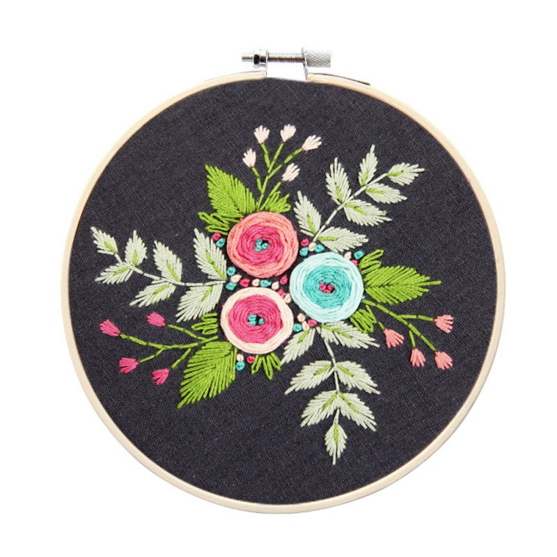 DIY Embroidery Starter Kit With European Pattern and Instructions Cross Stitch Set Flowers Plant Stamped Embroidery Kits With Hoops