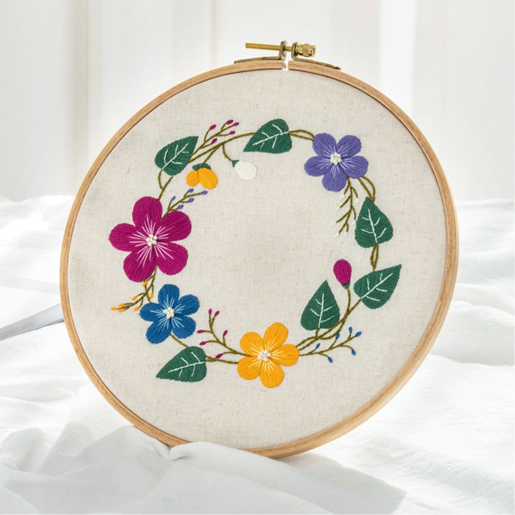 DIY Embroidery Starter Kit With European Pattern and Instructions Cross Stitch Set Flowers Plant Stamped Embroidery Kits With Hoops