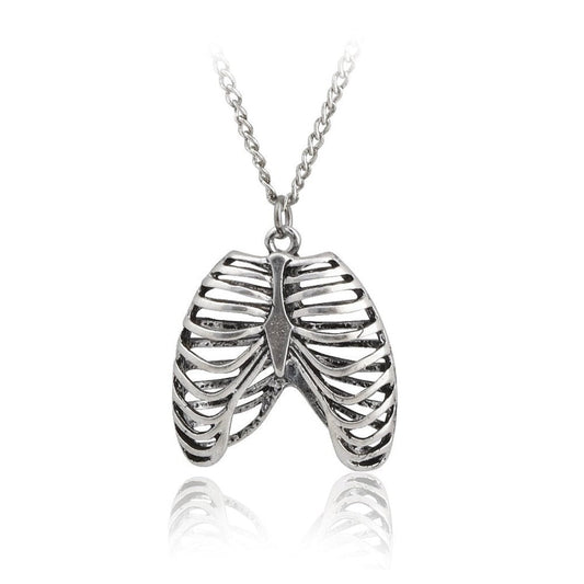 Fashion Gothic vinage rib Cage Necklace Anatomical Skeleton Heart Goth Punk Unique Retro pendant necklace Jewelry for men/women