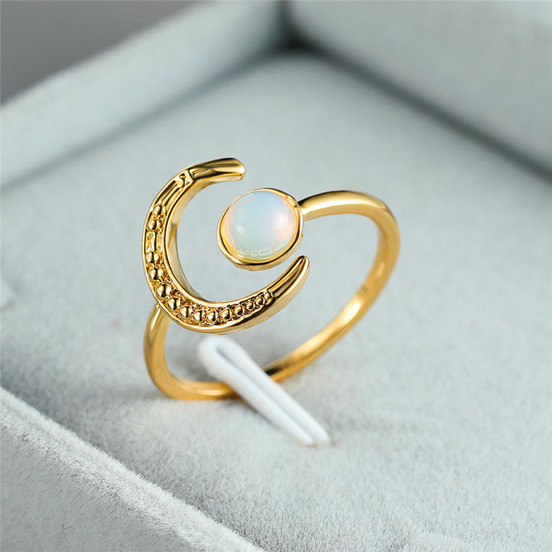 Female Small Moonstone Open Adjustable Ring Silver Color Bridal Engagement Ring Vintage Zircon Stone Wedding Rings For Women