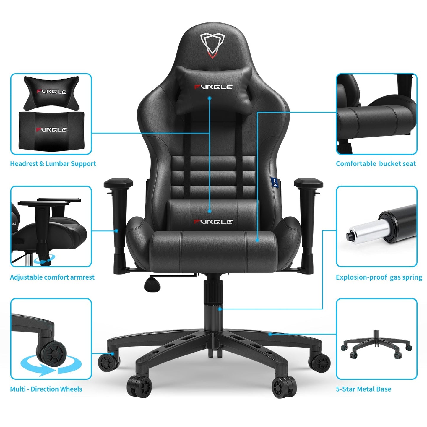 Furgle Carry Series Office Chair WCG Ergonomic Gaming Chair Computer Chair with Body-hugging Leather Boss Chair Armchair Office