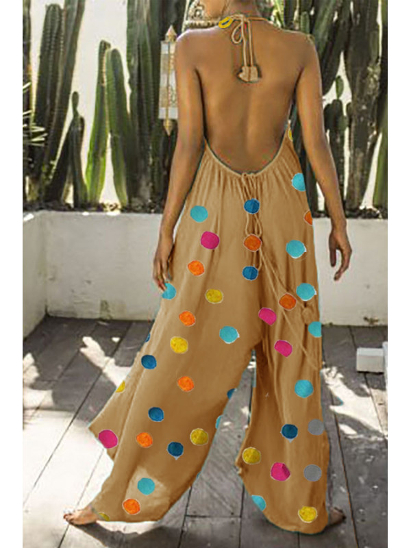 Tie Collar Polka Dot Jumpsuits