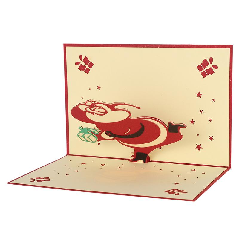 3 Pcs/lot 3D Stereoscopic Christmas Card Santa Claus Greeting Cards  Envelope Paper Carving Card For Birthday Party