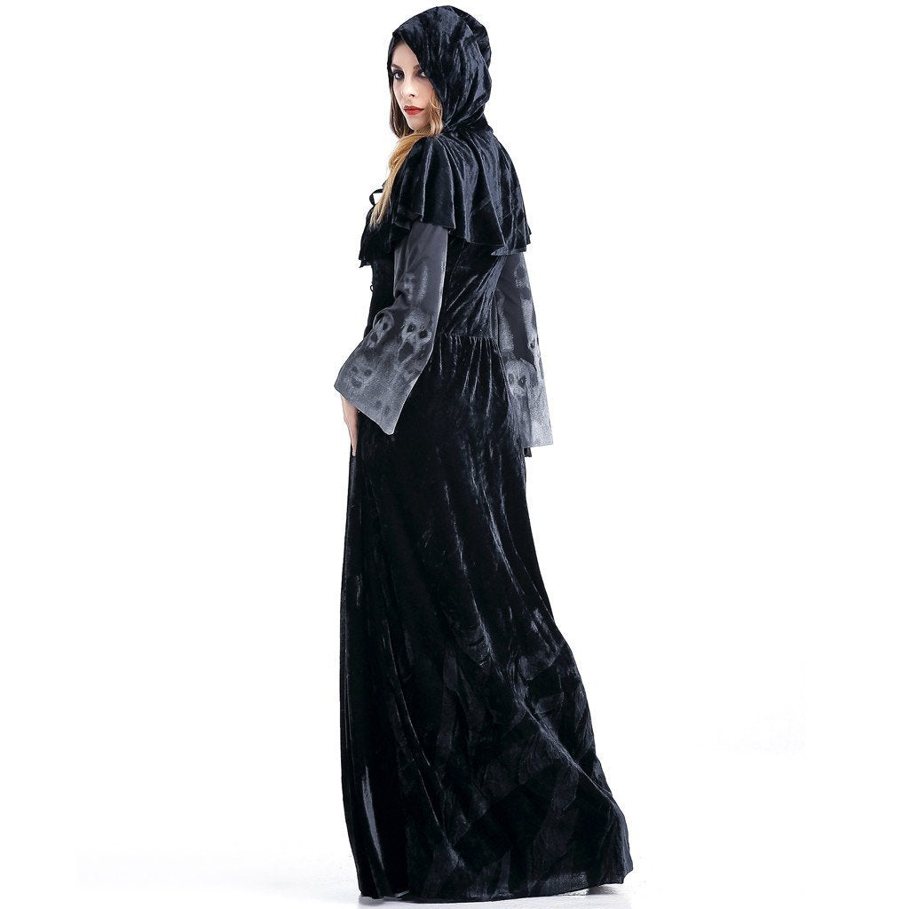 Winter Women Dress Halloween Cosplay Costume Vintage Witch Long Sleeve Maxi Dress Bandage Gothic Dresses vestidos mujer