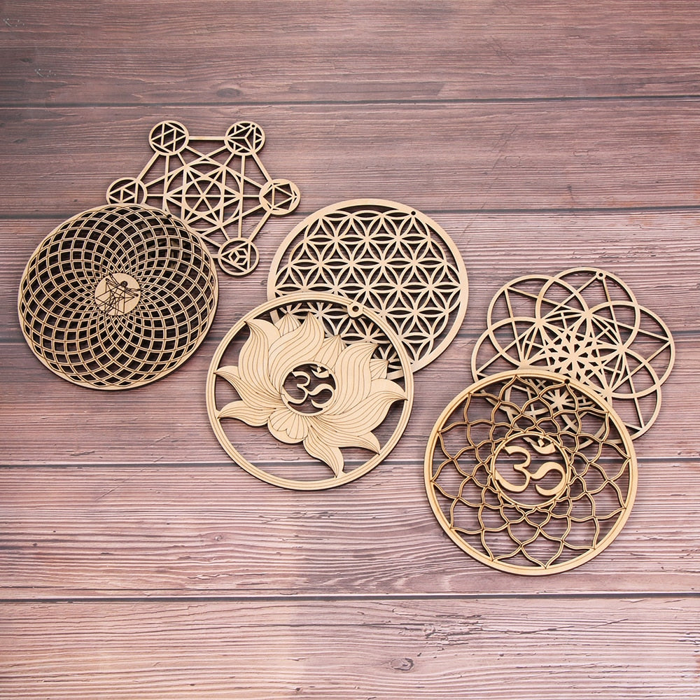 1PC Flower of Life Shape Wooden Wall Sign Laser Cut Non-slip Coaster Set Wood Placemats Table Mat Round Cup Pad Art Home Decor