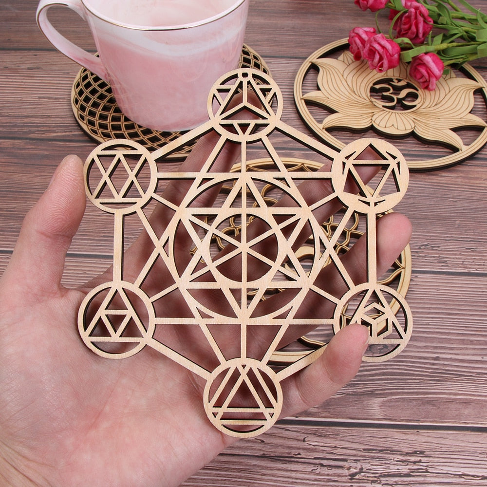 1PC Flower of Life Shape Wooden Wall Sign Laser Cut Non-slip Coaster Set Wood Placemats Table Mat Round Cup Pad Art Home Decor