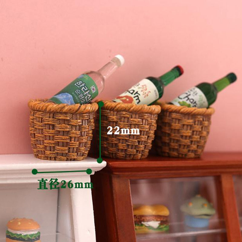 Mini 1/12 Cute Dollhouse Rattan Frame Hand-woven Vegetable Food Storage Basket Dolls Miniature For Dollhouse Decals