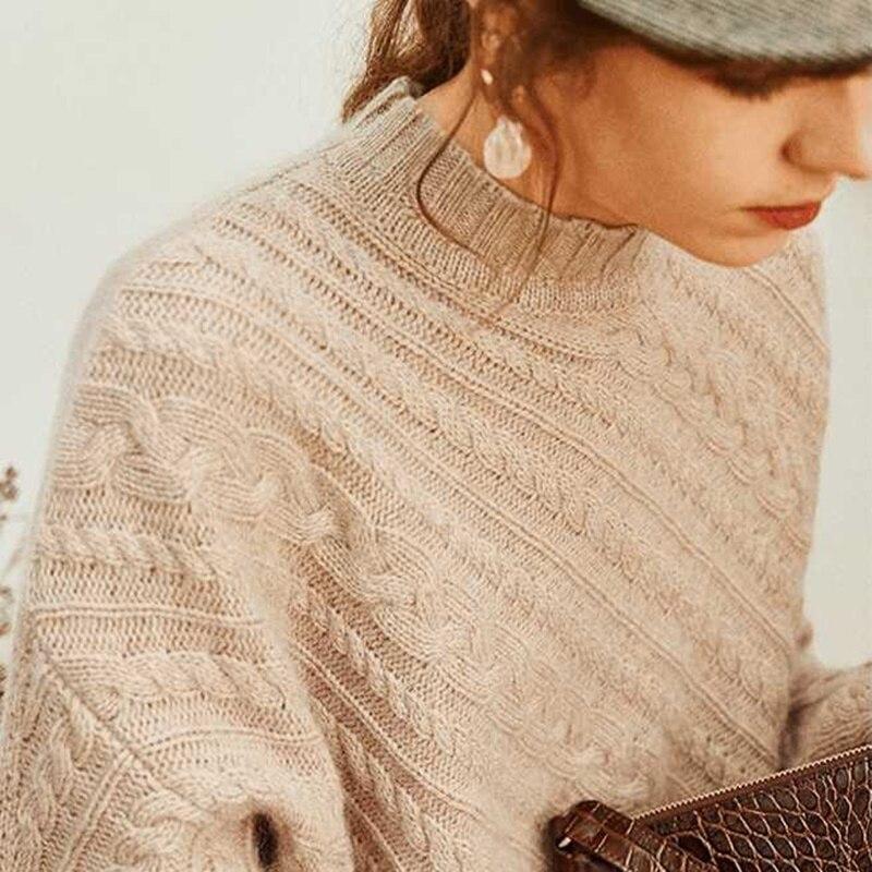 Knitted Sweater Women Long-Sleeves Pullover Loose Twist Thickening Ladies Top Solid Color Round Neck Pull Oversize Femme