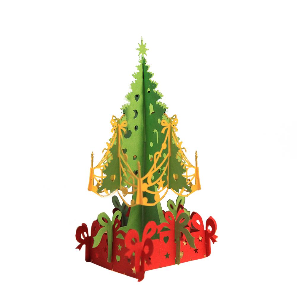 3pcs/lot Handmade 3D Design Stand Up Christmas Tree Greeting Card Holiday Happy New Year Holiday Gift Bright Color