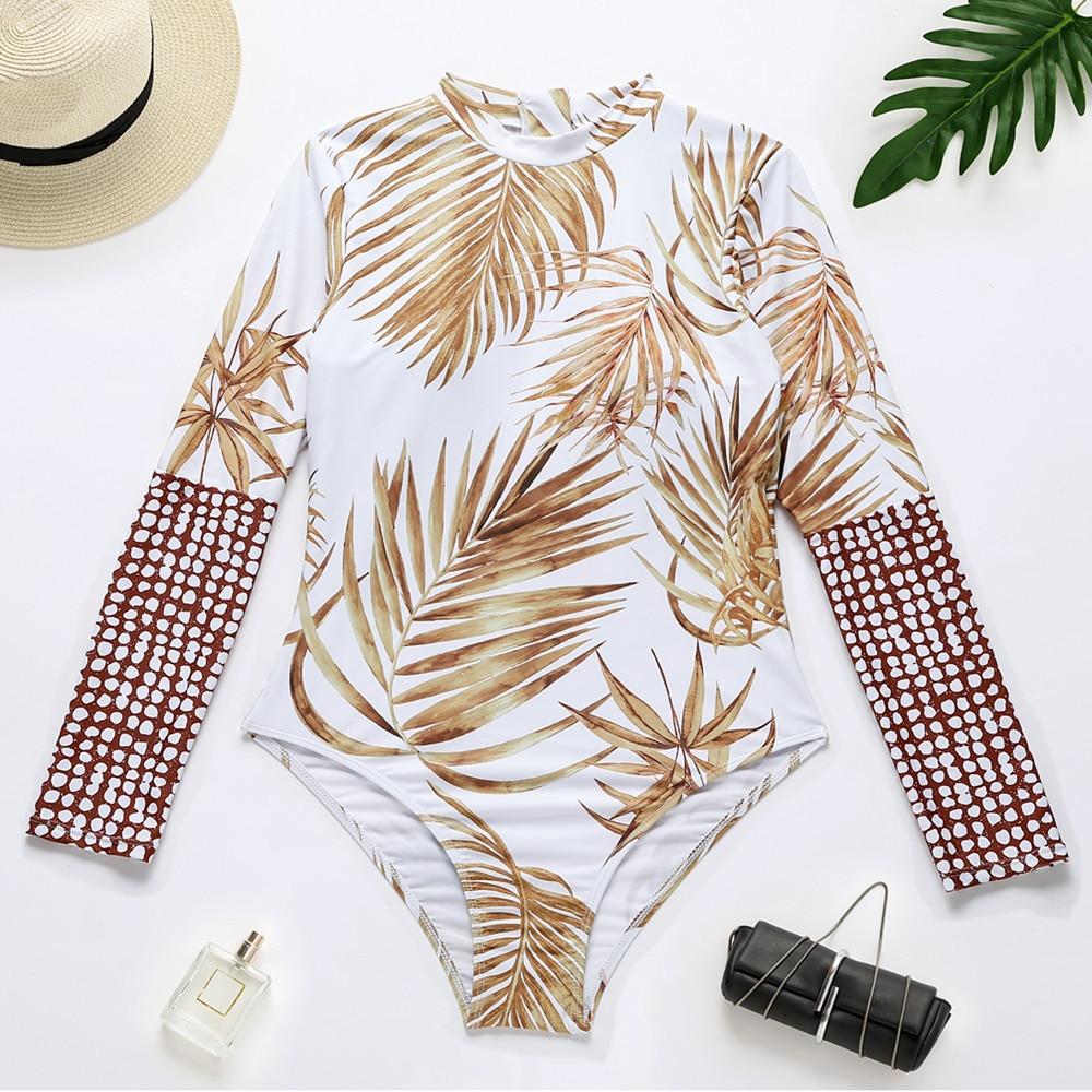 Print  One Piece Swimsuit Long Sleeve Swimwear Bathing Suit Retro Swimsuit Vintage Surfing Swimsuits