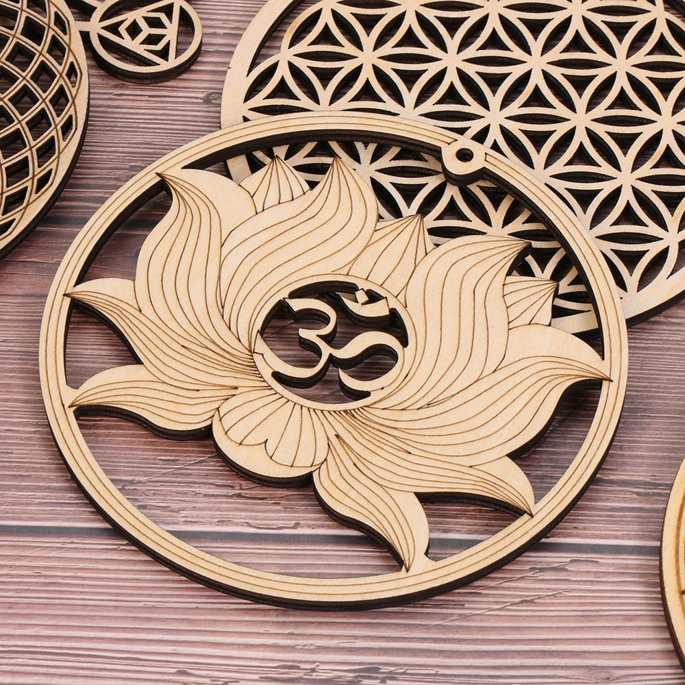 1PC Flower of Life Shape Wooden Wall Sign Laser Cut Non-slip Coaster Set Wood Placemats Table Mat Round Cup Pad Art Home Decor