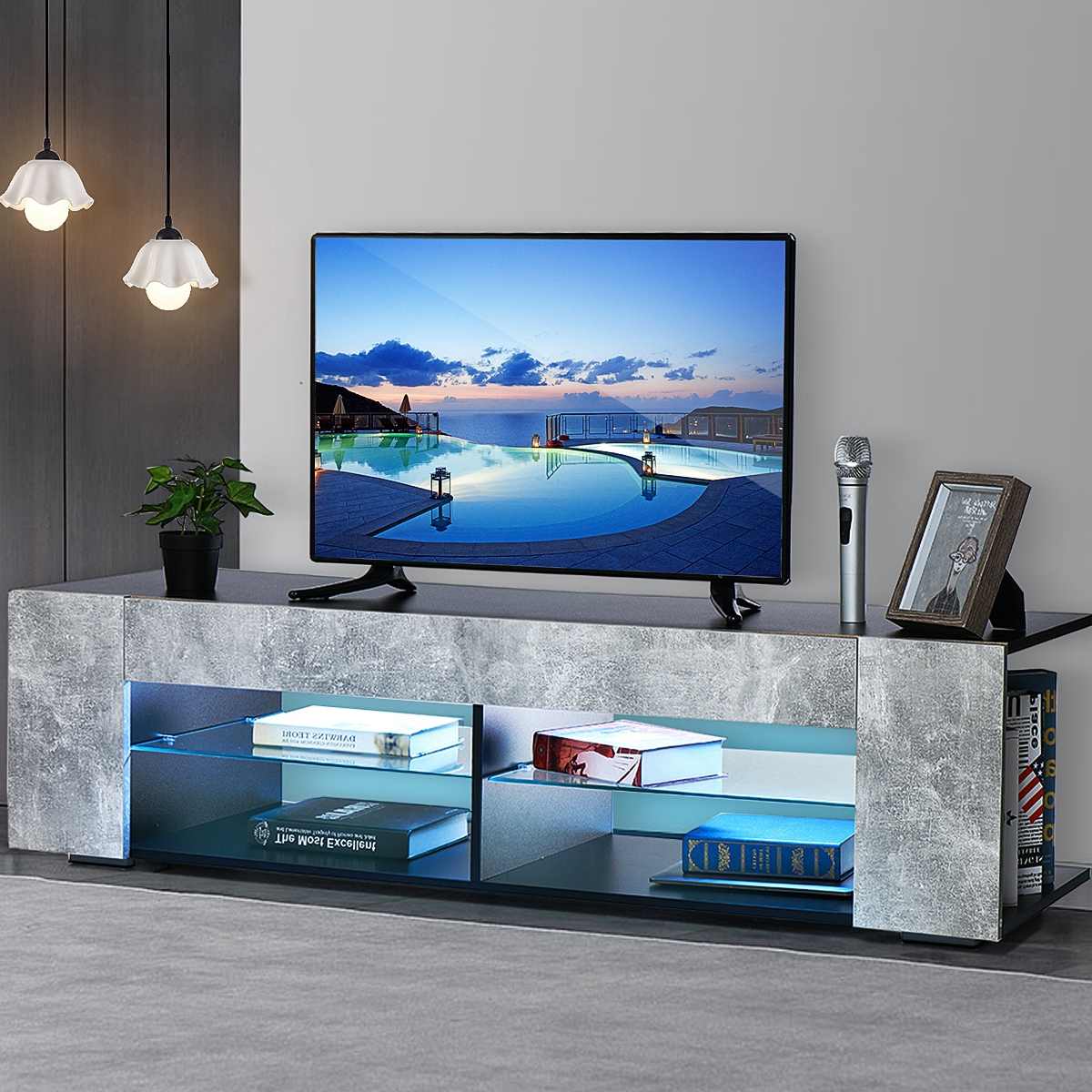 Modern RGB LED TV Stands With 2 Side Cabinet Storage Organizer Home Living Room Furniture Light Luxury TV Tables TV Unit Bracket