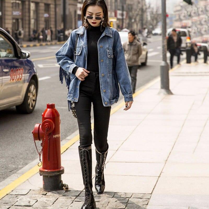 Embroidery Rivets Popular Denim Jacket Full Sleeve Tassel Women Clothes  New Casual Loose Fashion Cardigans