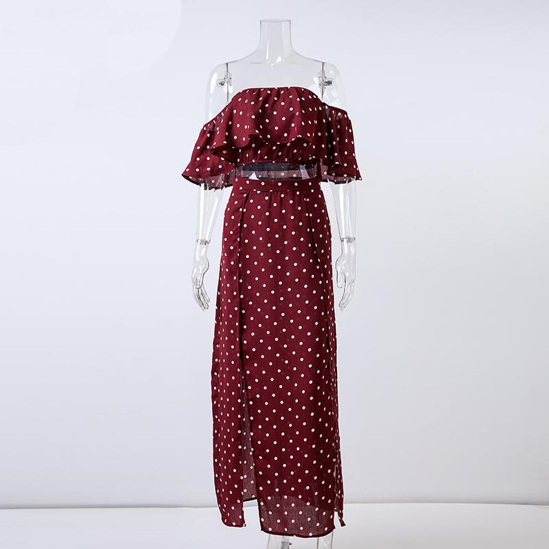 Vintage Dot Off Shoulder Red Split Dress