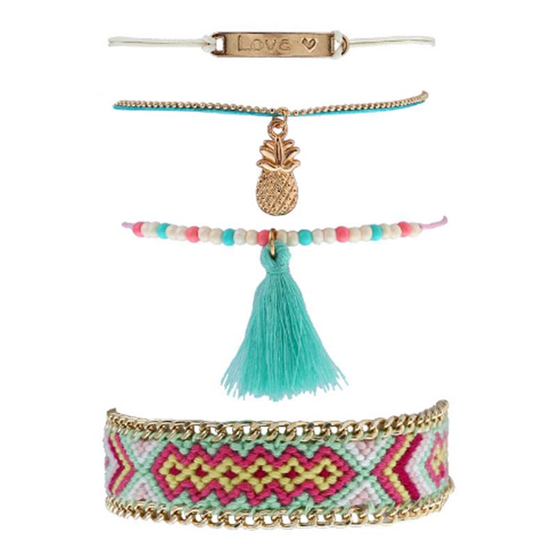 Fashion Tassel Bracelet Colorful Braided Bohemian Bracelets Set