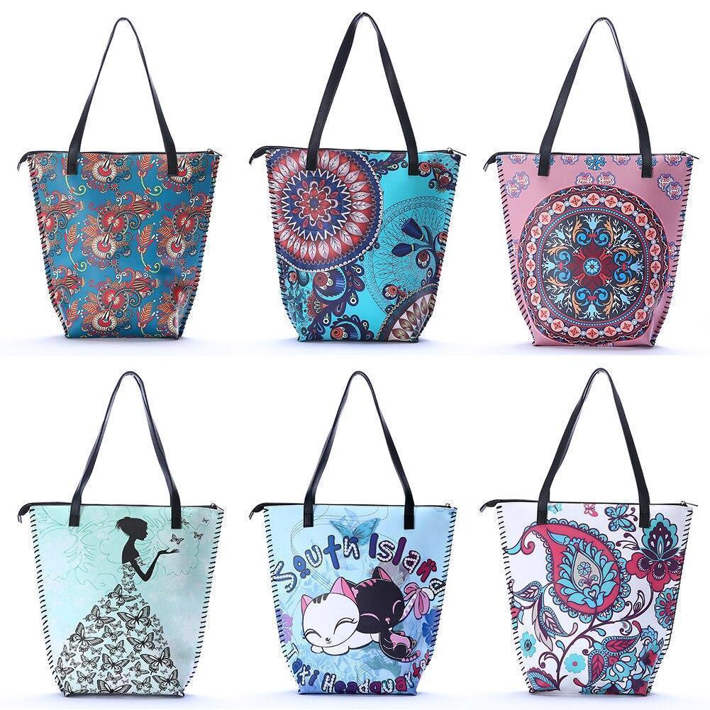 Vintage Women Mandala Flower Shopping Bag Large Capacity Pouch Tote with Handle