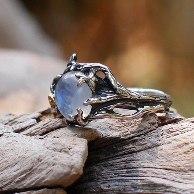 Vintage Moonstone Ring For Women Black Jewelry Gold Flower Finger Ring Female Charming Jewelry