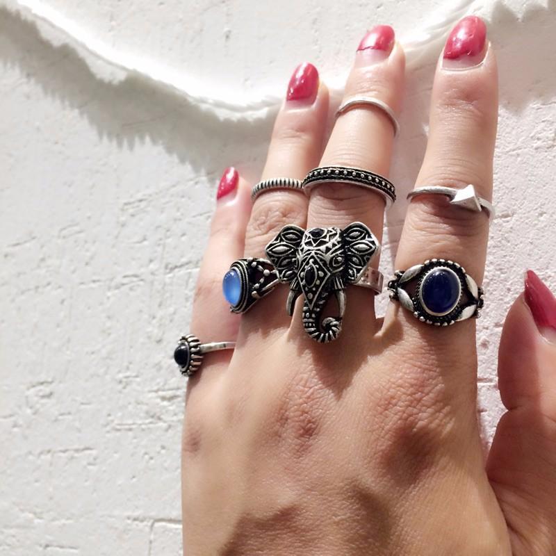 Bohemian Elephants Ring Retro Stone 10pcs Rings Sets For Women