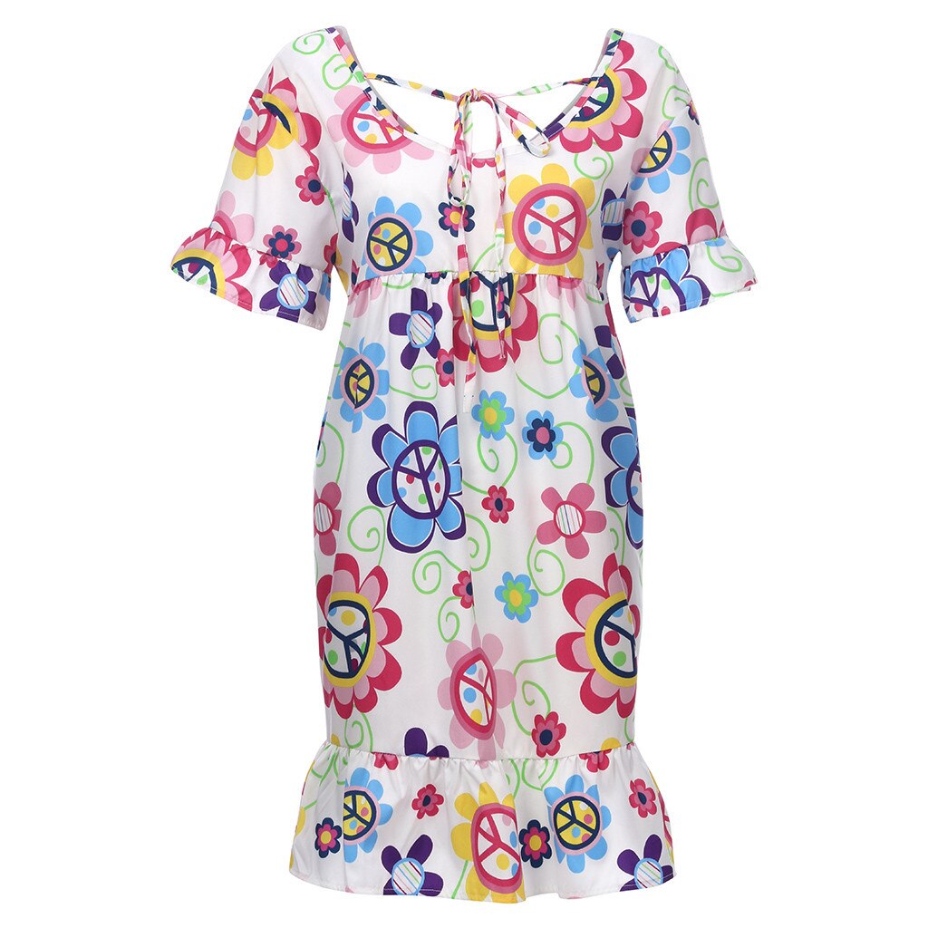 Bohemian Loose Flower Print Short-sleeved Ruffled Summer Mini Dress