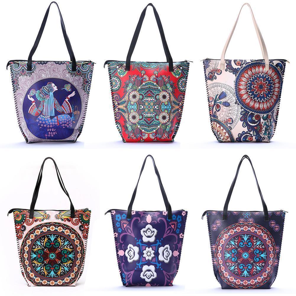 Vintage Women Mandala Flower Shopping Bag Large Capacity Pouch Tote with Handle