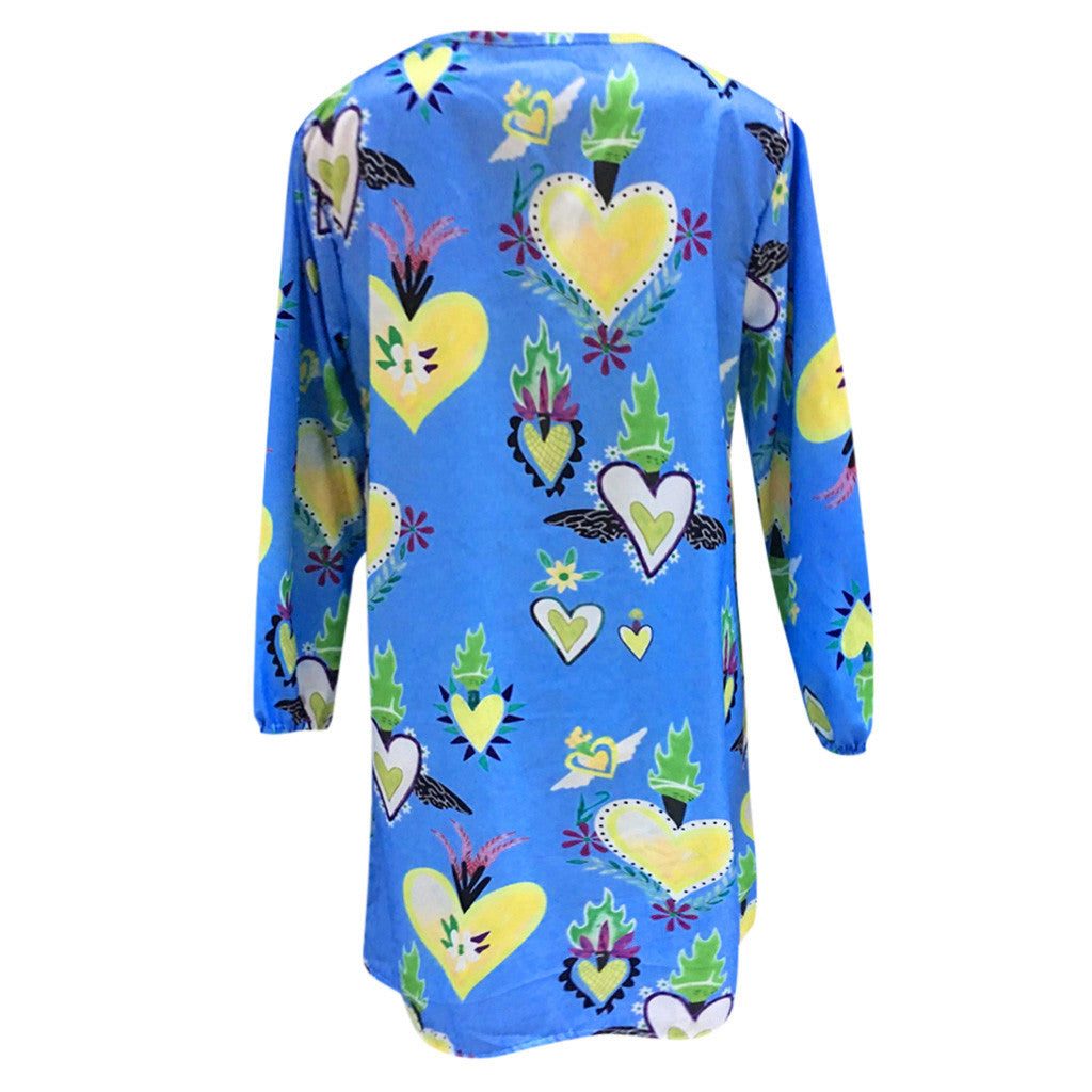 New Womens Casual Print V-Neck Short Sleeve Mini Dress