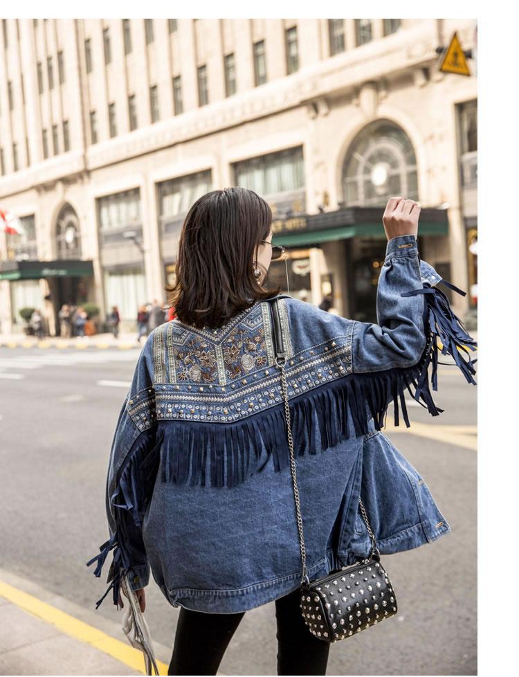 Embroidery Rivets Popular Denim Jacket Full Sleeve Tassel Women Clothes  New Casual Loose Fashion Cardigans