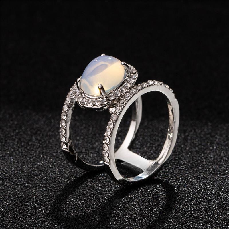 Simple Diamond Beach  Natural Moonstone Hollow Ring