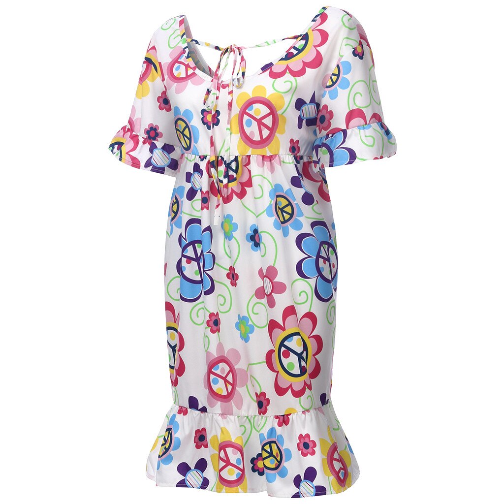 Bohemian Loose Flower Print Short-sleeved Ruffled Summer Mini Dress