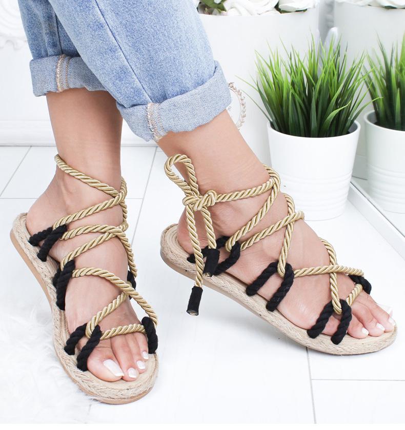 Women Fashion Summer Flat Shoes Colorful Hemp Rope Lace Up Gladiator Sandals