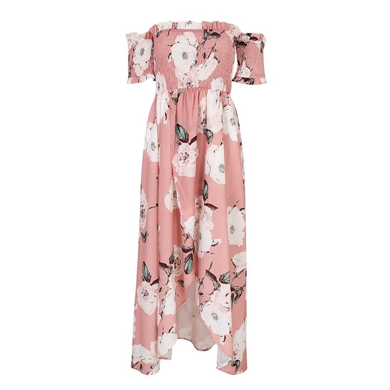 Sexy Off Shoulder High Split Floral Boho Causal Dress