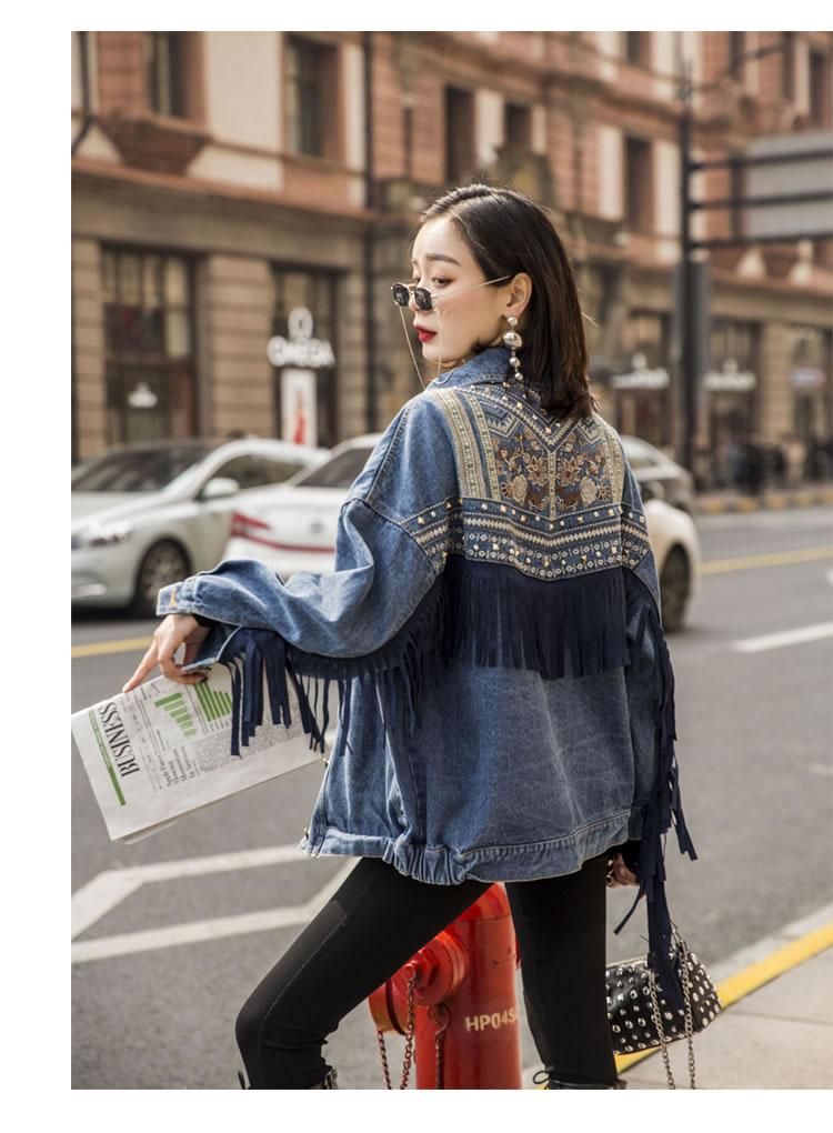 Embroidery Rivets Popular Denim Jacket Full Sleeve Tassel Women Clothes  New Casual Loose Fashion Cardigans