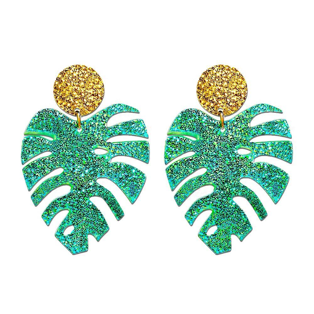 Trendy Tropical Plant Leaf Acrylic Drop Dangle Earrings Women Boho Green Monstera Jewelry